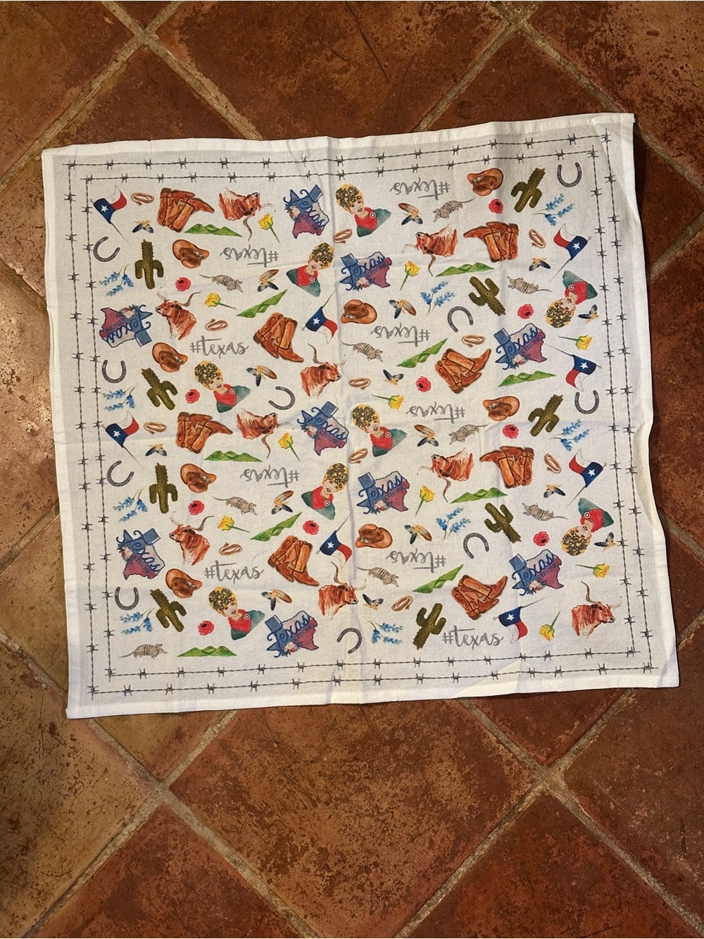 Texas Motif Cotton Bandana Scarf with Multicolor Prints